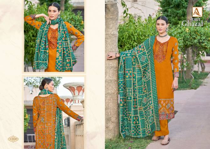 Alok Ghazal New Exclusive Wear Printed With Embroidery  Jam Cotton Designer Dress Material